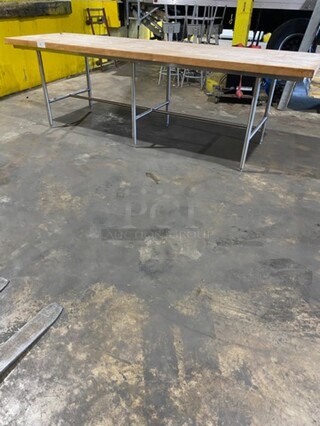 SWEET! LIKE NEW! John Boos Commercial 1.5 Inch Thick Butcher Block Table! Stainless Steel Body! On Legs!