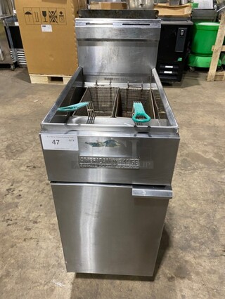 American Range Commercial Natural Gas Powered Deep Fat Fryer! With Backsplash! All Stainless Steel! On Legs! 