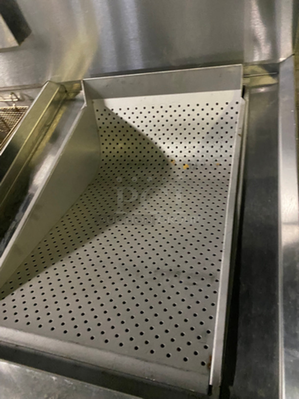 Frymaster Commercial Natural Gas Powered Deep Fat Fryer! With Side Dumping Station! With Back Splash! 2 Metal Frying Baskets! All Stainless Steel! On Casters! Model: 11814NSC SN: 1412PO0003 110/120V 60HZ 1 Phase - Image 6 of 11
