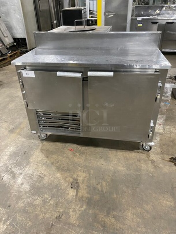 2008 Leader Commercial Refrigerated 2 Door Lowboy! With Back Splash! With Poly Coated Rack! All Stainless Steel! On Casters! Model: LB48SC SN: PR010562 115V 60HZ 1 Phase