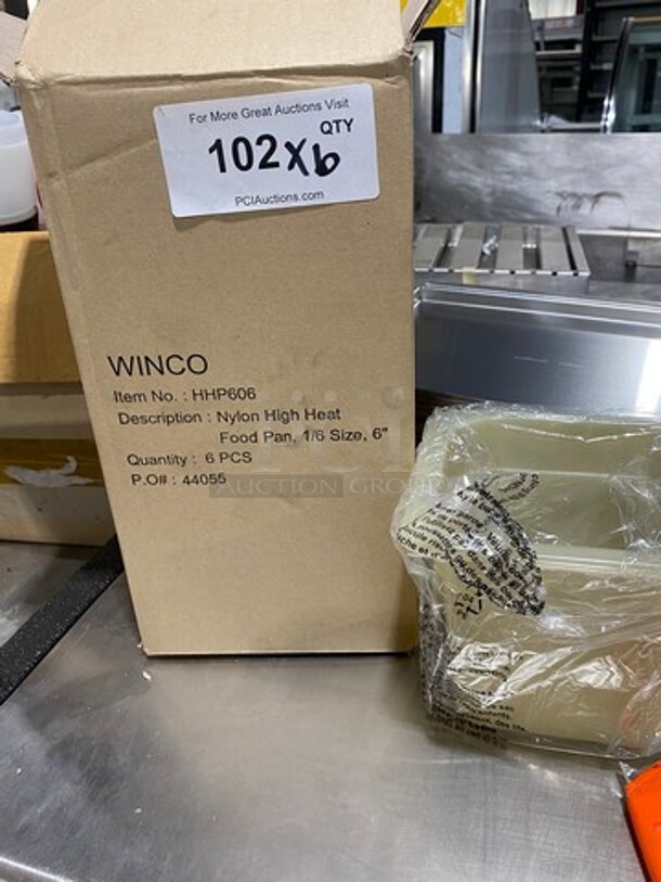 NEW! Winco Poly 1/6x6" Food Containers! 6 Containers Per Box, 1 Box Per Item Number! 6x Your Bid! - Image 1 of 2