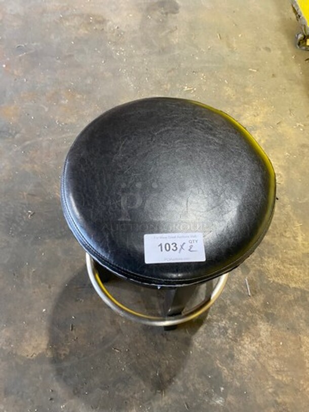 Round Black Cushioned Chairs! With Metal Base! With Footrest! 2x Your Bid! - Image 1 of 5