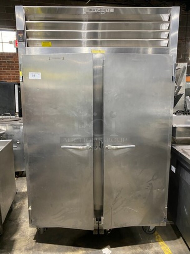 Traulsen Commercial 2 Door Reach In Cooler! All Stainless Steel! On Casters! Model: RE232NZCF02 SN: T1746684K11 115V 60HZ 1 Phase
