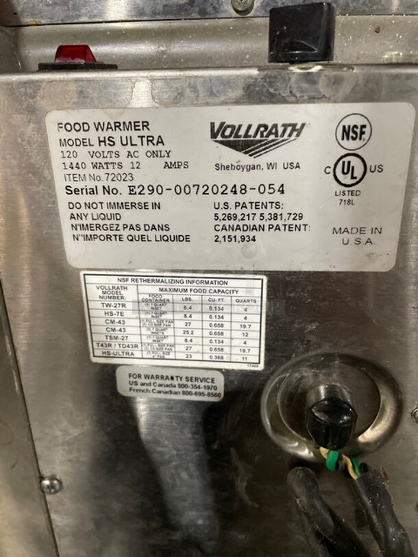 Vollrath Commercial Countertop Single Well Food Warmer! All Stainless Steel! Model: HSULTRA SN: E290-00720248-054 120V - Image 8 of 8