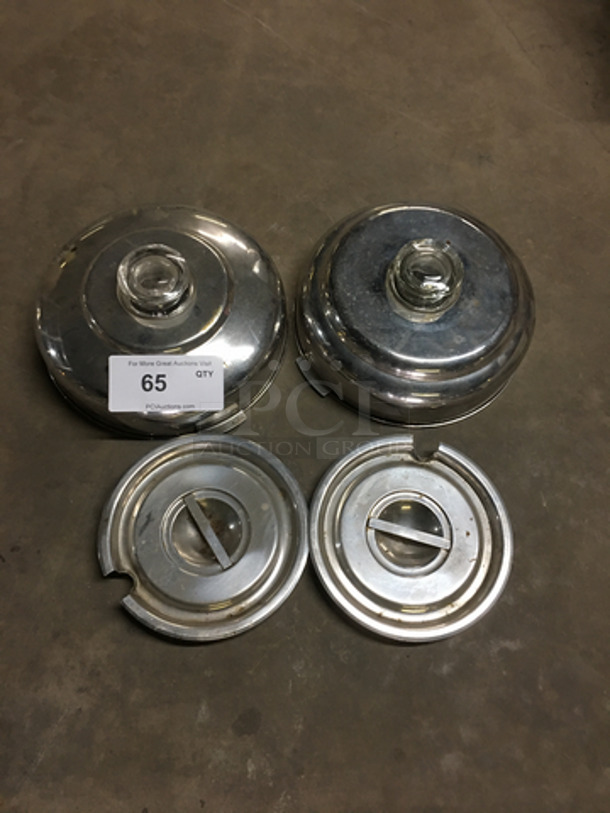 Stainless Steel Round Steamtable Pan Lids! 2 With Slots! 2 With Knob Handles! 4x Your Bid!