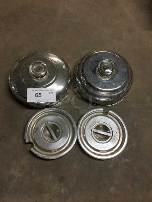 Stainless Steel Round Steamtable Pan Lids! 2 With Slots! 2 With Knob Handles! 4x Your Bid! - Image 1 of 4