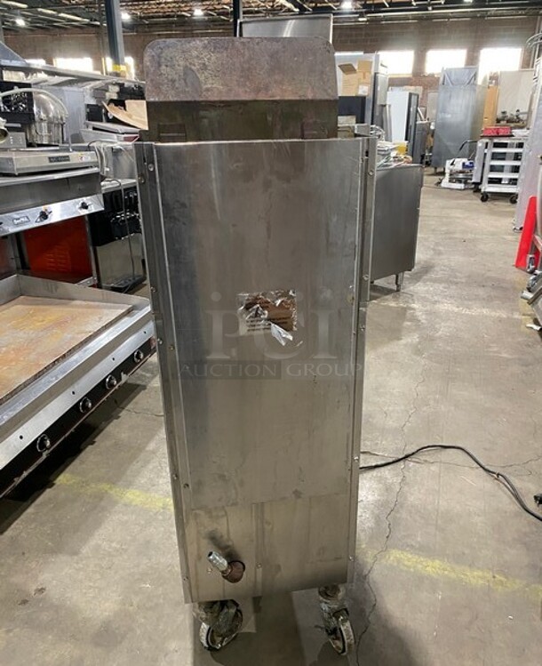 Keating Stainless Steel Commercial Natural Gas Powered Floor Style Instant Recovery Fryer w/ 2 Metal Fry Baskets! MODEL BBHIFM14 SN:R76601B 115V 1PH - Image 3 of 11
