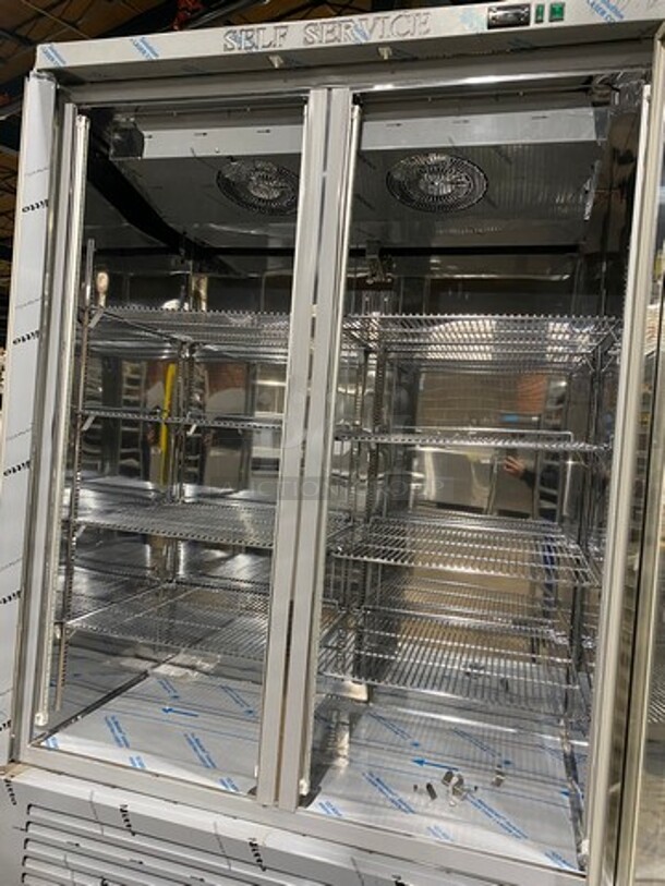 COOL! NEW! OUT OF THE BOX! SLK Commercial 2 Door Reach In Freezer Merchandiser! With View Through Doors! With Racks! All Stainless Steel! Model: SB147V SN: 1812000039 110V - Image 5 of 10