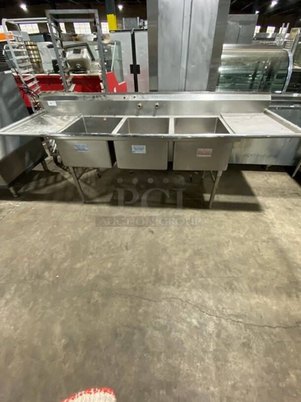 Sweet! Straford Smith High Quality Heavy Duty All Stainless Steel 3 compartment Dishwashing Sink With 2 Drain Boards! On Legs! 