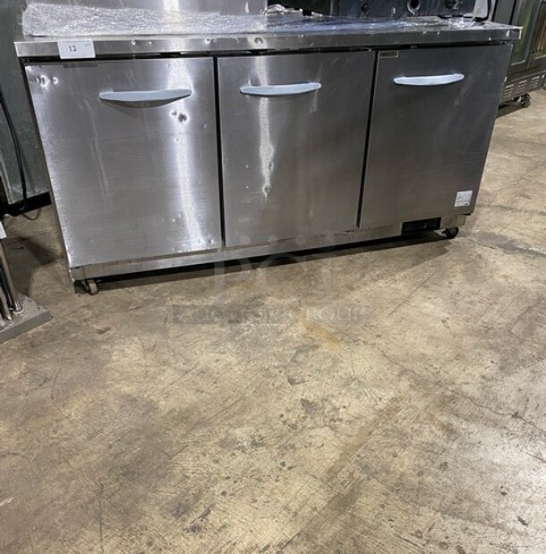 Ikon Stainless Steel Commercial 3 Door Undercounter Freezer on Commercial Casters! MODEL KUC72F SN:9024463 115V 1P - Item #1108994