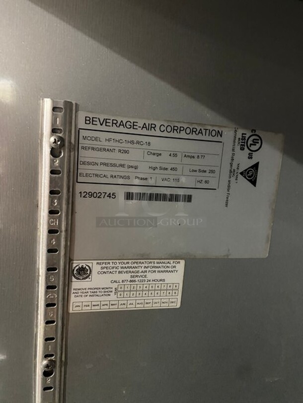Beverage Air Stainless Steel Commercial 2 Half Size Door Reach In Freezer! On Commercial Casters! MODEL HF1HC1HSRC18 SN: 12902745 115V 1PH - Image 6 of 11
