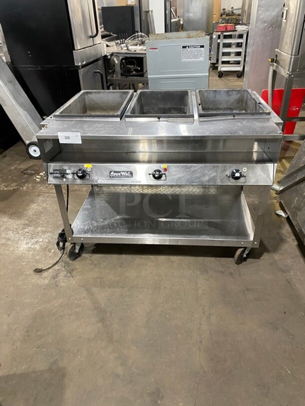Vollrath Commercial Hot Food Table w/ (3) Wells! Natural Gas Powered! On Commercial Casters!  Working When Removed! MODEL 38003 120V 