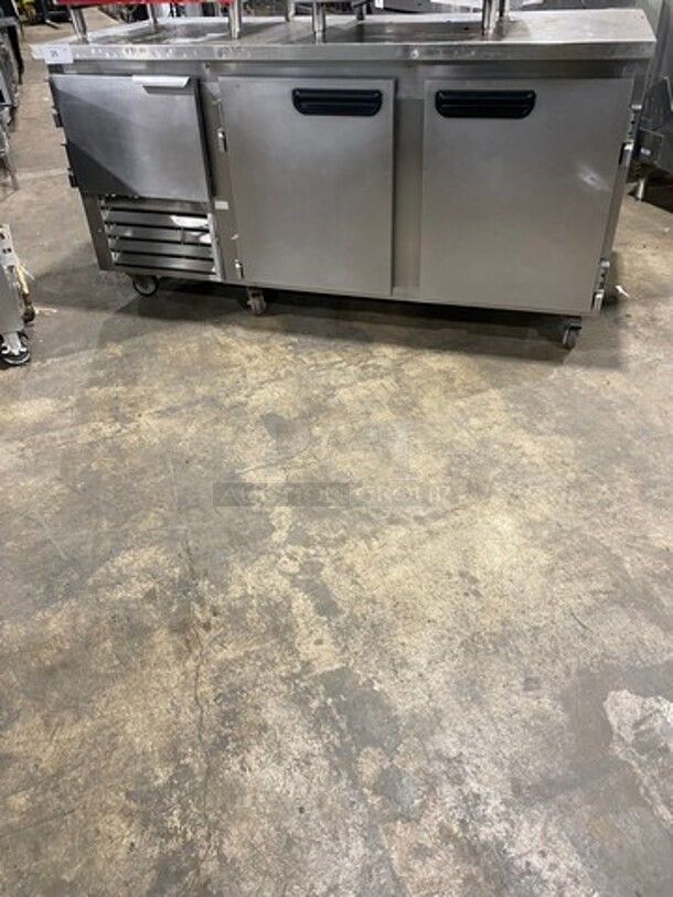 Leader Commercial 3 Door Undercounter/ Work Top Cooler! All Stainless Steel! On Casters! Model: LB72S/C SN: GY02S2505 115V 60HZ 1 Phase