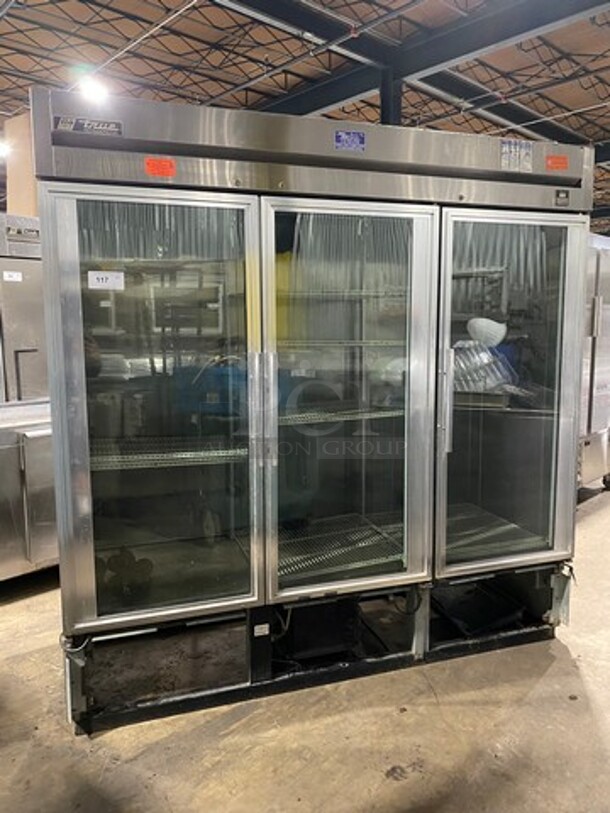 True Commercial 3 Door Reach In Cooler Merchandiser! With View Through Doors! Poly Coated Racks! Stainless Steel Body! Model: TS72G SN: 5254946 115V 60HZ 1 Phase
