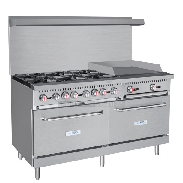 BRAND NEW IN THE BOX! Koolmore KM-CRG60-NG 60 in. 6 Burner Commercial Natural Gas Range with 24 in. Griddle in Stainless-Steel. S/N: 24040202 - Image 1 of 3