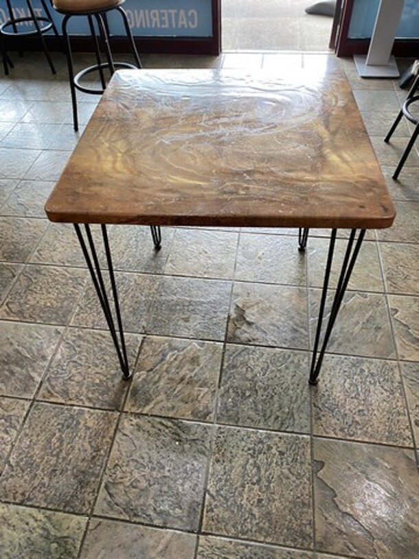 Brown Wooden Pattern Square Table! Black Metal Legs! 2x Your Bid! - Image 2 of 5