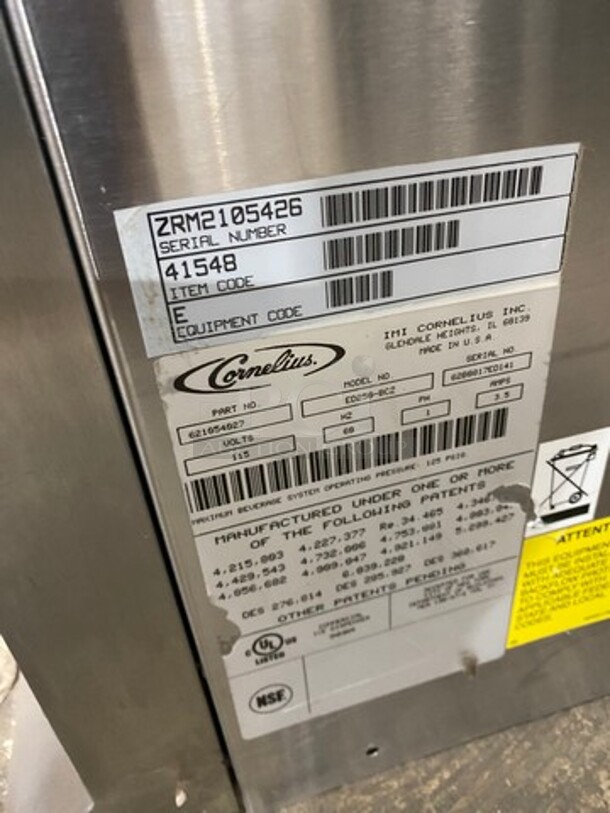Cornelius Commercial 8 Spout And Ice Dispenser Beverage System! Model: ED250BCZ SN: 62B0817ED141 115V 60HZ 1 Phase - Image 4 of 8