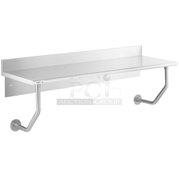 BRAND NEW SCRATCH AND DENT! Regency 600WMTB2472 24" x 72" 16-Gauge 304 Stainless Steel Wall Mounted Table with 4 1/2" Backsplash. May Be Missing Pieces. - Image 1 of 3