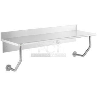 BRAND NEW SCRATCH AND DENT! Regency 600WMTB2472 24" x 72" 16-Gauge 304 Stainless Steel Wall Mounted Table with 4 1/2" Backsplash. May Be Missing Pieces.