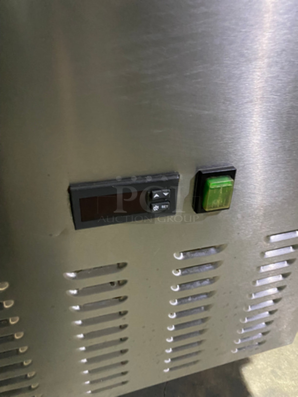 NICE! Entree Refrigerated Pizza Prep Table! With Cold Top! With Commercial Cutting Board! Single Door Storage Area Underneath! With Poly Coated Rack! All Stainless Steel! On Casters! Model: P47 SN: 1402ENTH04423 115V 60HZ 1 Phase - Image 10 of 11