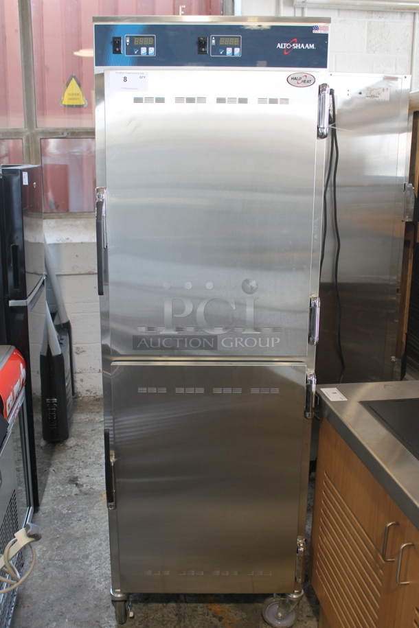 BRAND NEW! 2022 Alto Shaam 1200-UPS Commercial Stainless Steel Double Deck Heated Holding Cabinet With Steel Racks On Commercial Casters. 120V, 1 Phase. Tested and Working!   - Image 7 of 7