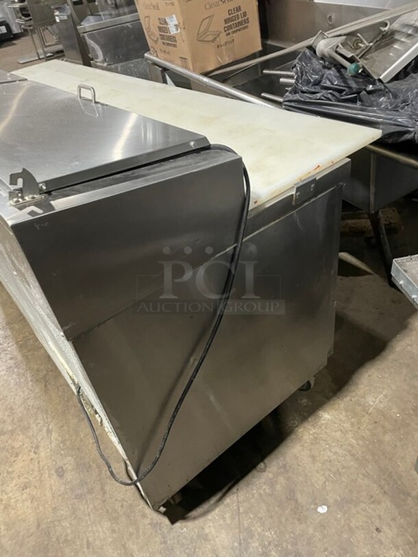 Avantco Commercial Refrigerated Mega Top Pizza Prep Table! With 3 Door Cooler Underneath! All Stainless Steel! With Poly Coated Racks! With Full Sized Cutting Board! On Casters! 115V! Model: 178PICL3HC! Working When Removed! - Image 4 of 10