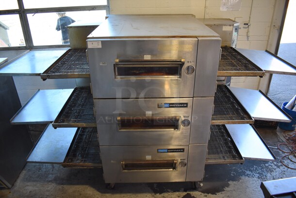 3 Lincoln Impinger 1622-000-U-K1819 Stainless Steel Commercial Electric Powered Conveyor Pizza Oven on Commercial Casters. New Elements Were Installed In All Decks 2 Years Prior To Removal. New Control Module Was Installed on the Bottom Deck 1 Week Prior to Removal. 120/208 Volts, 3 Phase. 80x62x67. 3 Times Your Bid! Pulled From a Working Environment! - Image 1 of 8