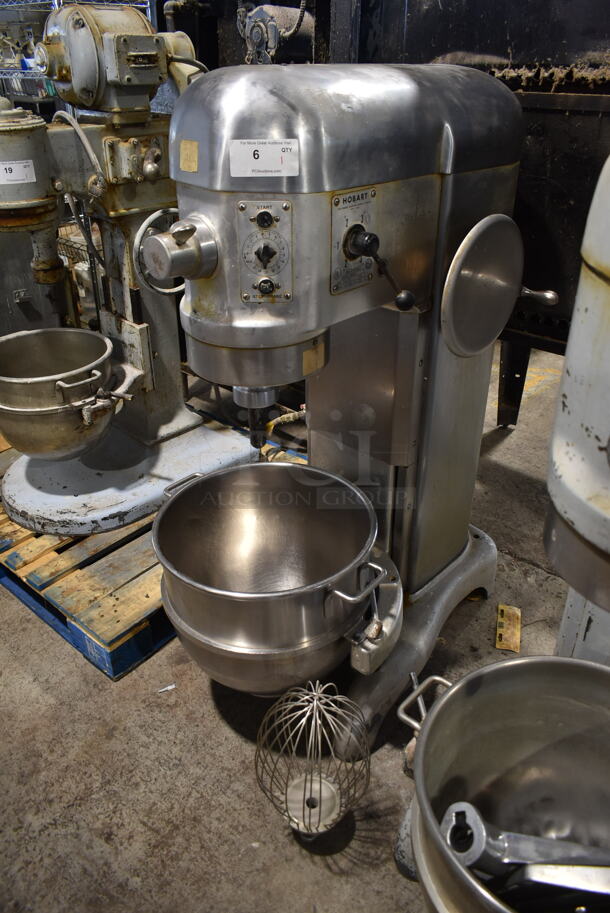 Hobart H-600-DT Metal Commercial Floor Style 60 Quart Planetary Dough Mixer w/ Stainless Steel Mixing Bowl and Whisk Attachment. 208 Volts, 3 Phase.  - Image 1 of 9