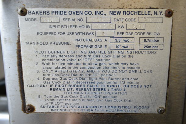 Bakers Pride GS805 Stainless Steel Commercial Natural Gas Powered Single Deck Pizza Oven on Metal Legs. 60,000 BTU.  - Image 2 of 5