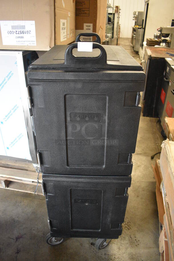 BRAND NEW! Carlisle Cateraide Black Poly Insulated Double Deck Front Loading Black Insulated Food Pan Carrier on Commercial Casters. 17x25x50