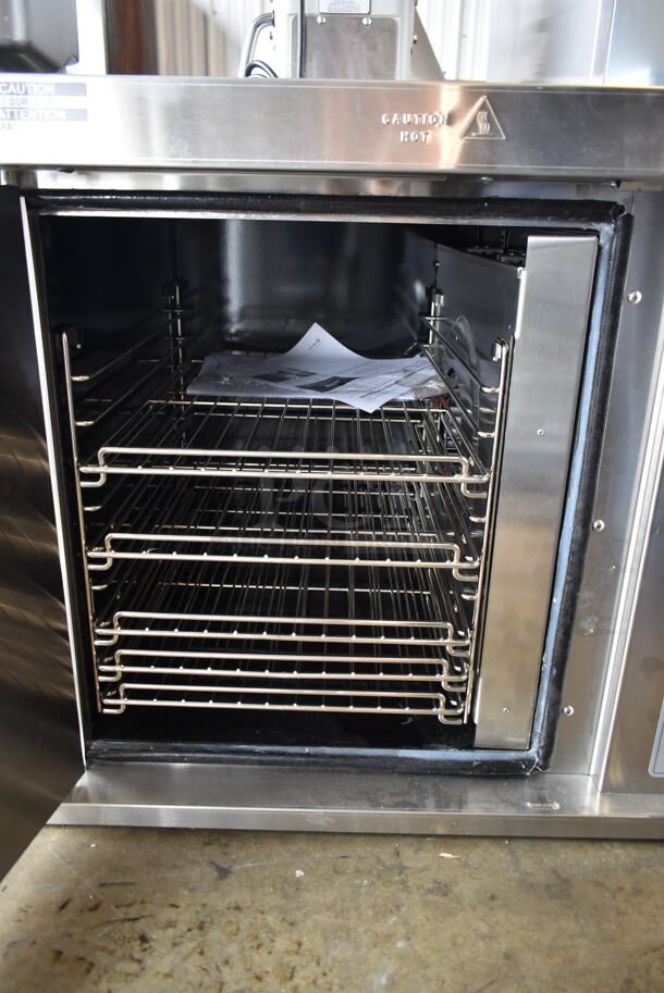 BRAND NEW SCRATCH AND DENT! 2022 Garland MCO-E-5-C Stainless Steel Commercial Electric Powered Half Size Convection Oven w/ View Through Door, Metal Oven Racks and Thermostatic Controls. 208 Volts, 3 Phase.  - Image 5 of 7