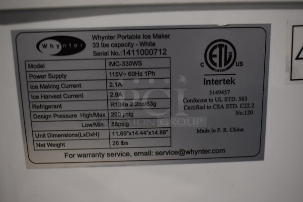 BRAND NEW SCRATCH AND DENT! Whynter IMC-330WS Stainless Steel Commercial Countertop Portable Ice Maker. 115 Volts, 1 Phase. Tested and Working! - Image 4 of 5