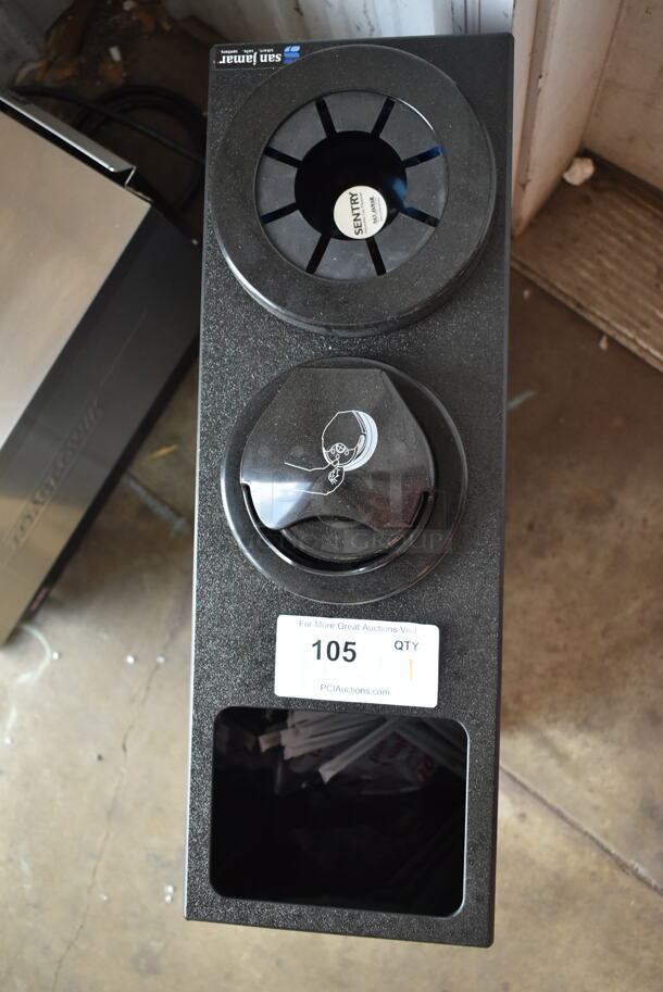 BRAND NEW SCRATCH AND DENT! San Jamar Sentry Black Poly Countertop Cup Dispenser.  - Image 4 of 6