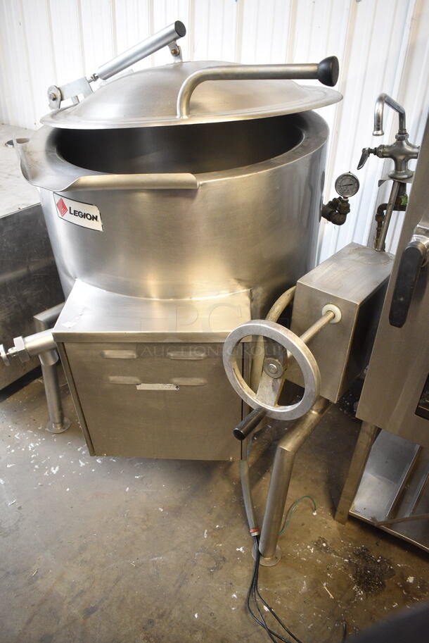Legion Stainless Steel Commercial Floor Style Electric Powered Tilting Steam Kettle. 208-240 Volts, 3 Phase.  - Image 1 of 12