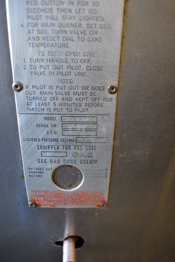 2 Bari Model MS54 Stainless Steel Commercial Natural Gas Powered Single Deck Pizza Ovens w/ Cooking Stones. 80,000 BTU. 2 Times Your Bid! 72x44x66 - Image 8 of 10