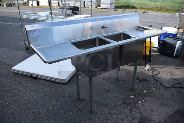 Stainless Steel Commercial 2 Bay Sink w/ Dual Drain Boards, Faucet and Handles. 72x23x45. Bays 17x17x12. Drain Boards 16.5x19x1 - Image 5 of 8