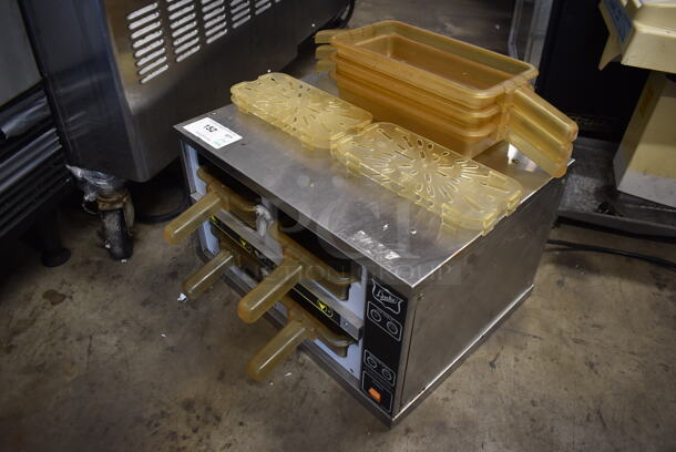 Duke FWM3-22MB2-208 Commercial Stainless Steel Countertop Holding Cabinet With 7 Yellow Pans With Handles. 208V, 1 Phase.  - Image 3 of 5