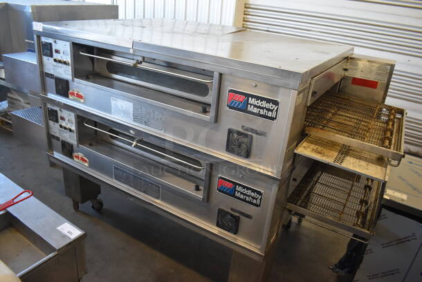 2 Middleby Marshall PS570G S Stainless Steel Commercial Natural Gas Powered Conveyor Pizza Oven on Commercial Casters. Unit has NEW Switches and Belts! 170,000 BTU. 109x56x62. 2 Times Your Bid! Tested and Working!