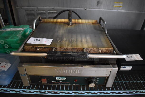 Waring WPG250 Stainless Steel Commercial Countertop Panini Press. 120 Volts, 1 Phase. 19x17x10. Tested and Working!