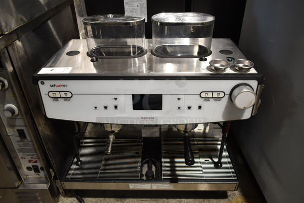 2018 Schaerer Barista Stainless Steel Commercial Countertop 2 Group Espresso Machine w/ 2 Portafilters, 2 Steam Wands and 2 Hoppers. 208/240 Volts, 1 Phase. - Image 1 of 6