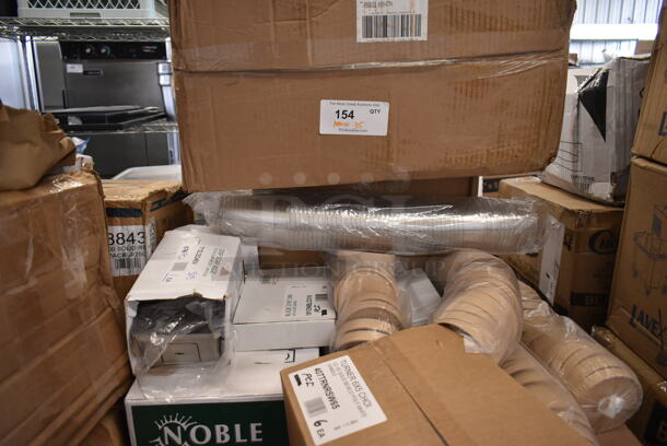 PALLET LOT of 35 BRAND NEW Boxes Including Frymaster 8263295 Skf Linear Actuator, Choice Take Out Container, 395TO883 EcoChoice 8" x 8" x 3" Compostable Sugarcane / Bagasse 3 Compartment Takeout Box - 200/Case,  2 Box 394405L Noble Products Powder-Free Disposable Blue Vinyl Gloves for Foodservice - Large - 1000/Case, 407TRNRSW65 Choice 6" x 5" Square Edge Turner with White Polypropylene Handle, Garde 181ONBLD316 3/16" Blade Assembly for Onion Slicer - 2/Set, 712LSD40V Lavex 40 fl. oz. (1200 mL) Stainless Steel Surface Mounted Vertical Liquid Soap Dispenser. 35 Times Your Bid! - Image 6 of 6