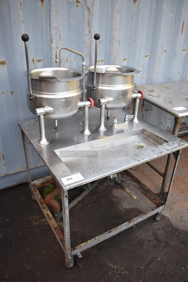 Cleveland Stainless Steel Commercial Tilting Kettle Stand w/ 2 Cleveland KDT-6T Tilting Steam Kettles. 35.5x34x55 - Image 3 of 7