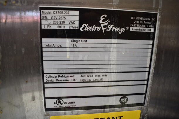 2016 Electro Freeze CS705-237 Stainless Steel Commercial Floor Style Flavor Injected Shake Machine on Commercial Casters. 208-230 Volts, 1 Phase.  - Image 7 of 7