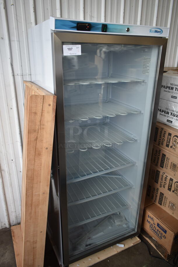 BRAND NEW SCRATCH AND DENT! KoolMore KM-FMD20WGD Metal Commercial Single Door Reach In Freezer w/ Poly Coated Racks. 115 Volts, 1 Phase. Tested and Does Not Power On - Image 2 of 6