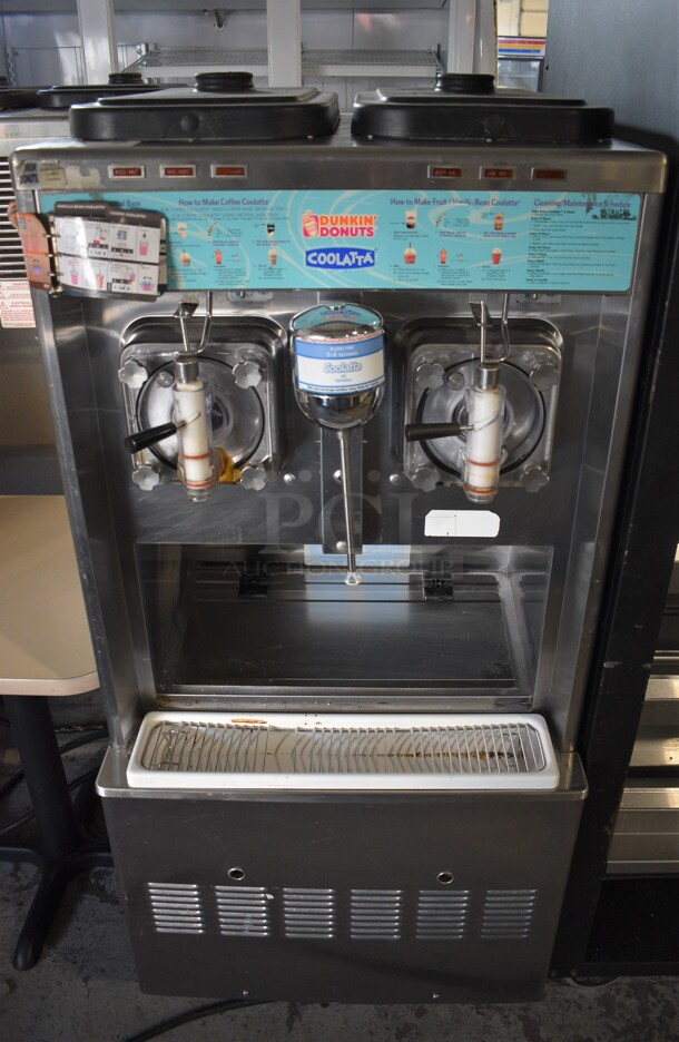 Taylor Model 342D-27 Stainless Steel Commercial Floor Style Air Cooled 2 Flavor Frozen Beverage Machine w/ Drink Mixer Attachment on Commercial Casters. 208-230 Volts, 1 Phase. 26x34x60 - Image 1 of 9