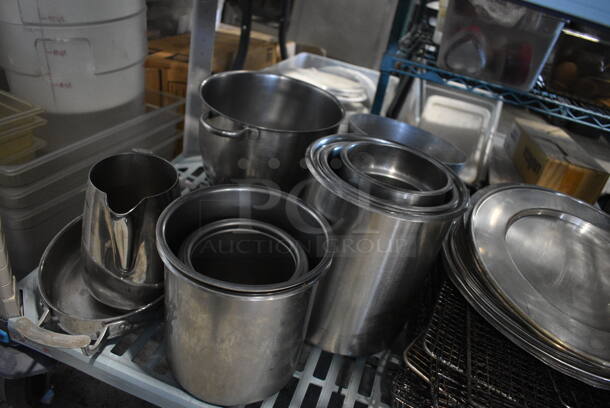 ALL ONE MONEY! Metro Lot of 3 Tiers of Various Items Including 22 Stainless Steel Cylindrical Bins, Poly Beverage Tumblers, Cooling Racks. Does Not Include Metro Shelving Unit - Image 9 of 9