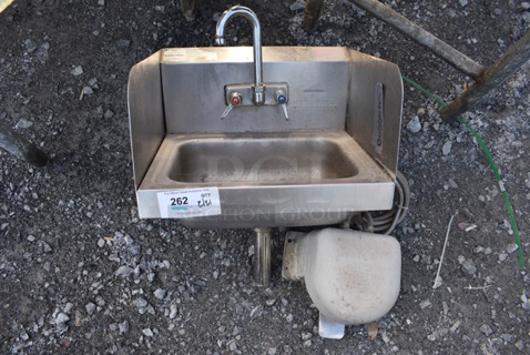 Stainless Steel Commercial Single Bay Wall Mount Sink w/ Faucet and Handles. 17.5x15x16