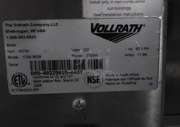 Vollrath CGA 8008 Stainless Steel Commercial Countertop Electric Powered Rotisserie Oven. 220 volts, 1 Phase.  - Image 6 of 7