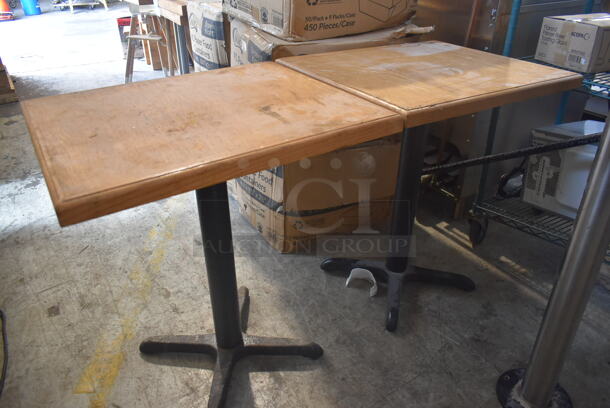 2 Wooden Dining Height Table on Black Finish Metal Table Base. 2 Times Your Bid! - Image 1 of 4