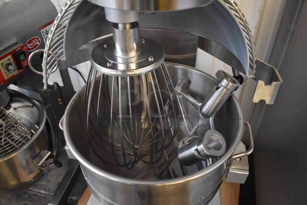 BRAND NEW SCRATCH AND DENT! Galaxy 177GMIX30 Metal Commercial Floor Style 30 Quart Planetary Dough Mixer w/ Stainless Steel Mixing Bowl, Bowl Guard, Dough Hook, Balloon Whisk and Paddle Attachments. 110 Volts, 1 Phase. 20x26x48. Tested and Working! - Image 6 of 11